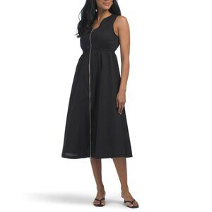 MIAN Black Made In Italy Sleeveless Full Front Zip Midi Dress
